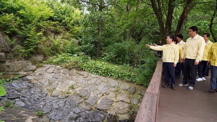 지난 7월 호우 대비 안전 점검하는 남성현 산림청장. 연합뉴스