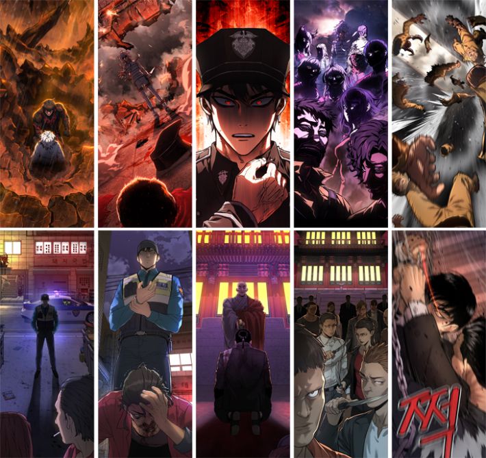 몬스터라이엇의 대표 웹툰 '사형집행관'(위)과 '킬러경찰'.