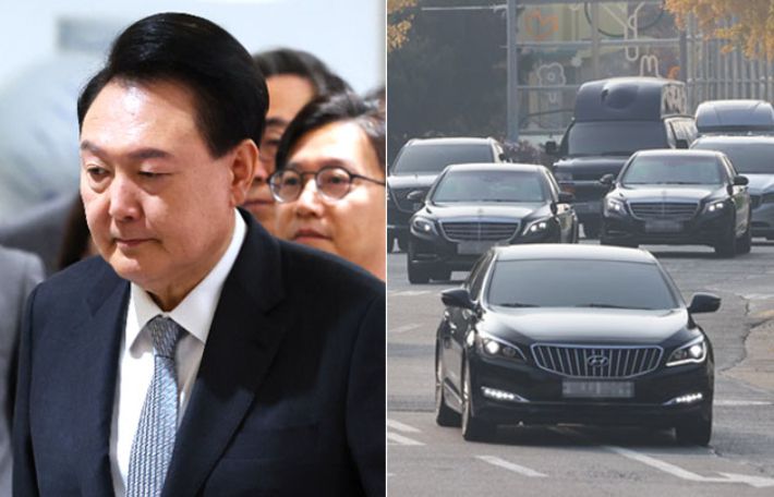 2022년 11월 8일 서초동 사저에서 한남동 대통령 관저로 이사를 마친 윤석열 대통령이 8일 오전 서울 용산구 한남동 관저에서 차량을 이용해 출근하고 있다. 연합뉴스