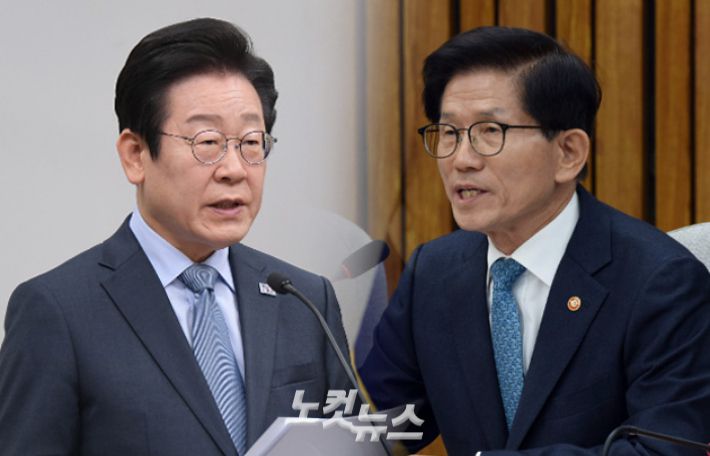 왼쪽부터 이재명 더불어민주당 대표·김문수 고용노동부 장관. 윤창원 기자