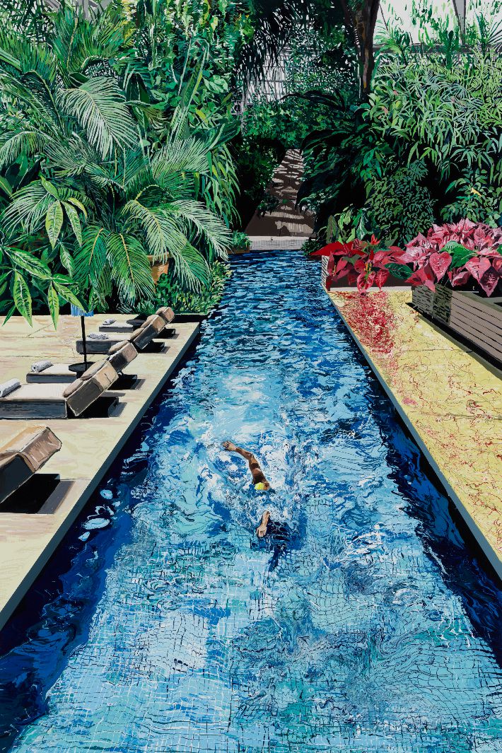 선화랑_강유진, 정원의 수영장, 캔버스에 혼합재료, 145.5 x 97cm, 2024. 화랑미술제 제공