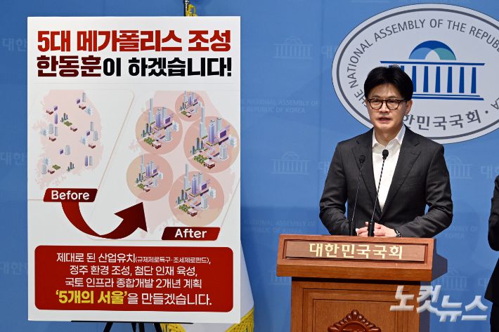 국민의힘 한동훈 대선 경선 후보가 22일 서울 여의도 국회 소통관에서 정책 비전발표을 하고 있다. 윤창원 기자