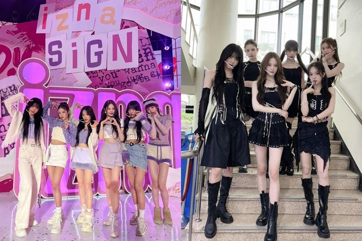 이즈나가 마음에 드는 의상으로 꼽은 '쇼! 음악중심'과 '뮤직뱅크' 의상. 이즈나 공식 트위터