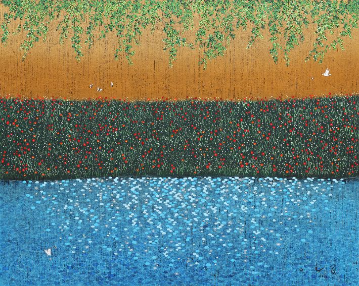 이영지, '이제 시작일뿐야', 72.7X91cm, 장지 위에 분채 2025. 선화랑 제공