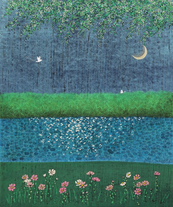 이영지, '속삭이는 목소리로', 72.7X60.6cm, 장지 위에 분채, 2025. 선화랑 제공