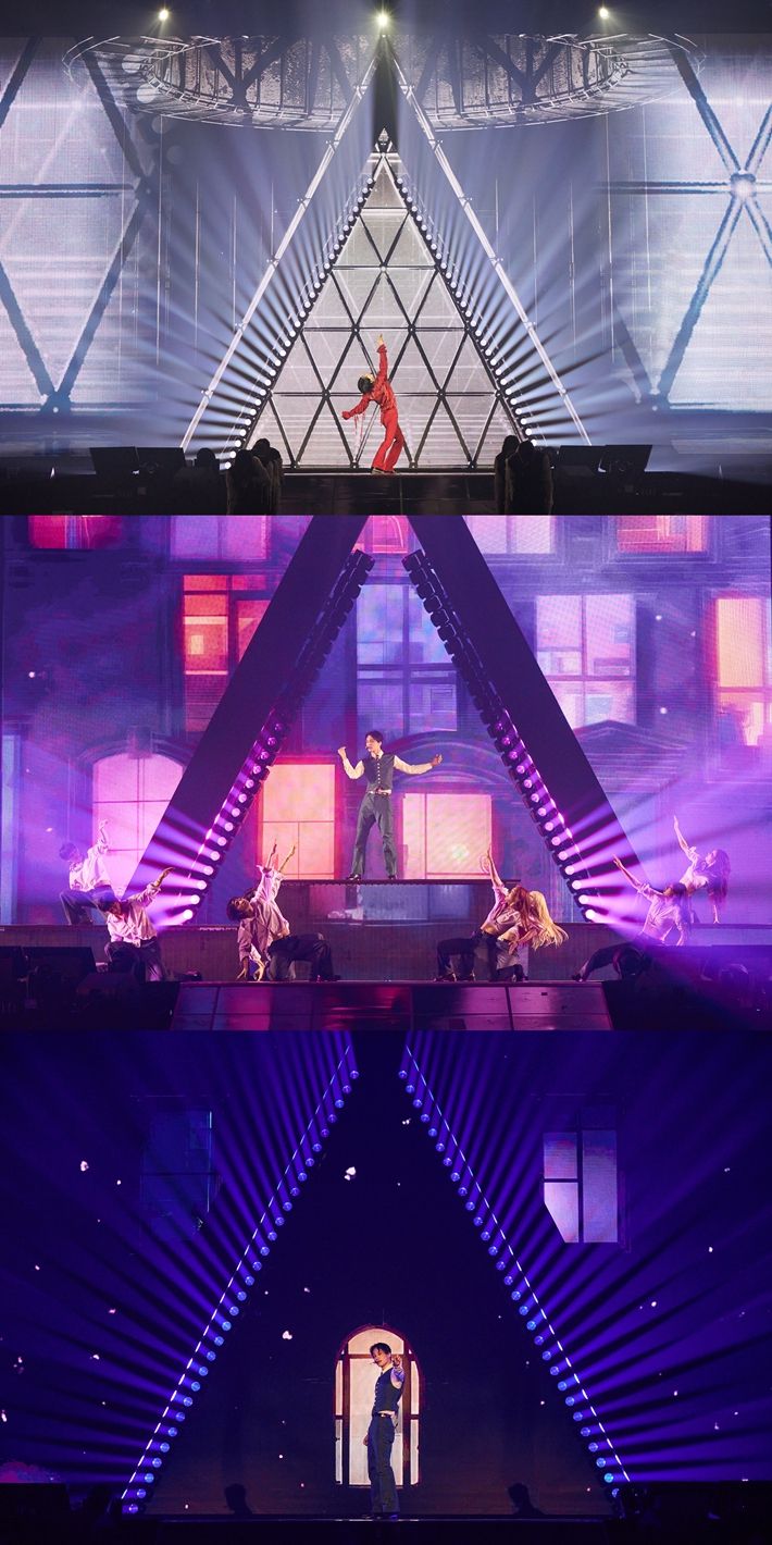 카이의 영문 타이포그래피 'KAI'를 형상화한 본무대의 가운데 부분은 삼각형 모양이었다. SM엔터테인먼트 제공