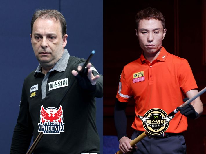 스페인 3쿠션 전설 산체스(왼쪽)와 PBA 투어 2승에 빛나는 최원준. PBA