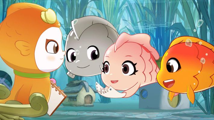 또또, 치치, 링링이 논에서 벼들과 즐겁게 노는 모습. ㈜엠씨앤미디어 제공