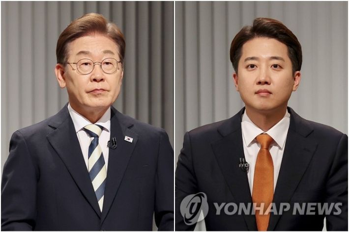 (서울=연합뉴스) 더불어민주당 이재명(왼쪽)·개혁신당 이준석 대선후보가 23일 서울 여의도 KBS 스튜디오에서 열린 제21대 대선 2차 후보자 토론회를 준비하고 있다. 2025.5.23 [국회사진기자단] photo@yna.co.kr 연합뉴스