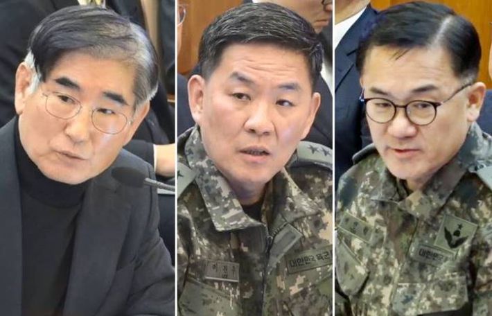 (왼쪽부터)김용현 전 국방부 장관·이진우 전 육군 수도방위사령관·여인형 전 방첩사령관. 연합뉴스