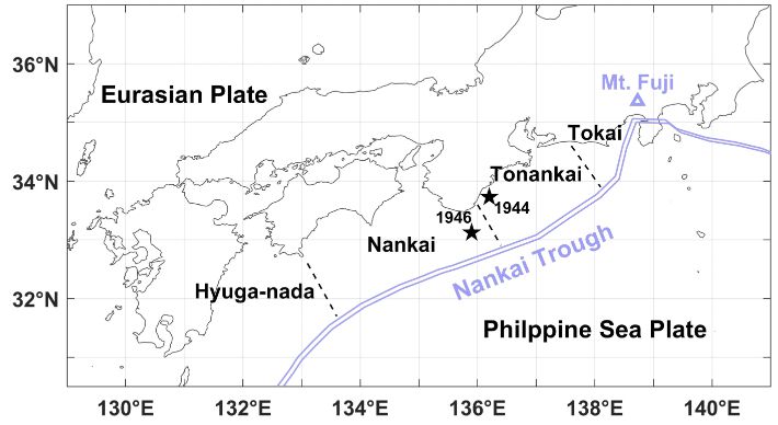 난카이 해구 지도. 지질학회지 제61권 제1호 캡처