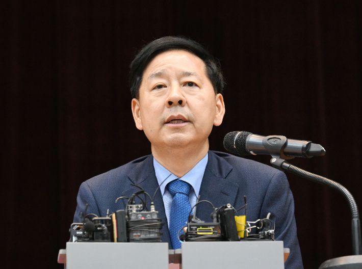 구윤철 부총리 겸 기획재정부 장관 후보자가 6월 29일 오후 서울 중구 예금보험공사에서 열린 기자간담회에서 모두발언을 하고 있다. 기획재정부 제공