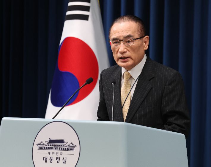 미국에서 귀국한 위성락 국가안보실장이 9일 용산 대통령실에서 방미 결과에 관해 브리핑하고 있다. 연합뉴스