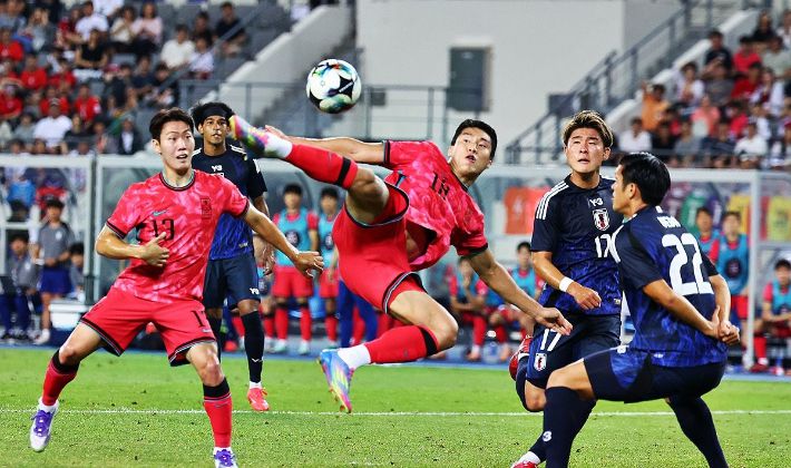 15일 경기도 용인미르스타디움에서 열린 2025년 동아시아축구연맹(EAFF) E-1 챔피언십(동아시안컵) 남자부 최종 3차전 한국과 일본의 경기. 연합뉴스