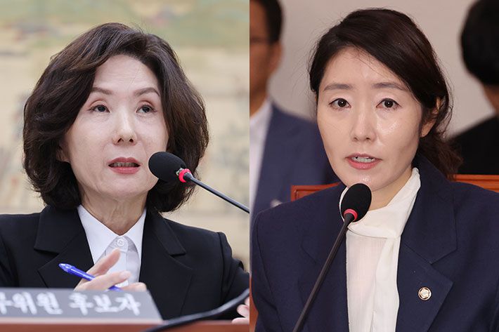 이진숙 교육부장관 후보자(왼쪽)와 강선우 여성가족부장관 후보자. 연합뉴스