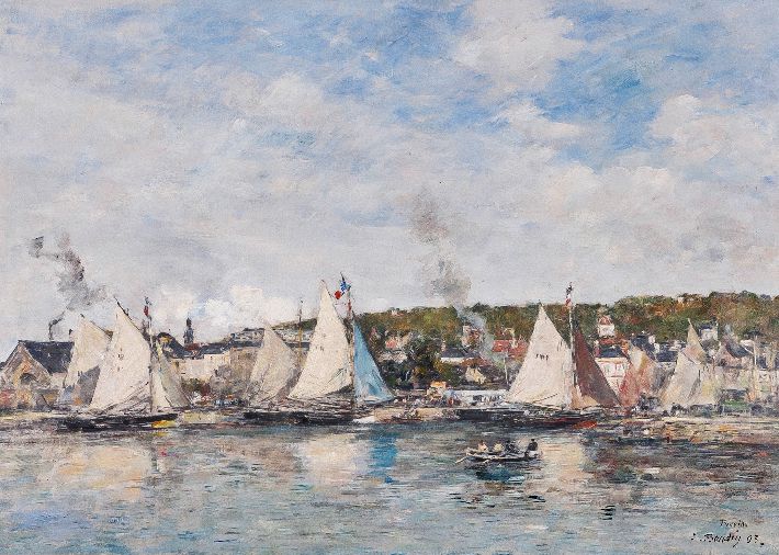외젠 부댕, '트루빌 항구(Trouville Port)', 캔버스에 유채, 45.1 x 63.7 cm(1893). 요하네스버그 아트 갤러리, 남아프리카 공화국. 가우디움어소시에이츠 제공