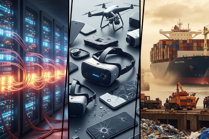 AI 기술 확산과 전자폐기물 증가의 연관성의 세 가지 요인. 구글 AI 스튜디오 캡처