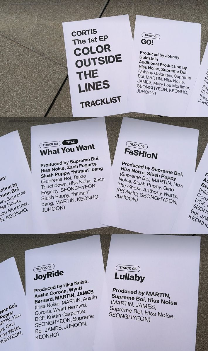 데뷔 앨범 '컬러 아웃사이드 더 라인스' 트랙 리스트. 빅히트 뮤직 제공