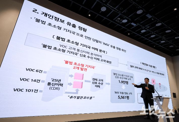 구재형 KT 네크워크기술본부장이 11일 서울 종로구 KT 광화문빌딩 웨스트 사옥에서 열린 소액결제 피해 관련 기자 브리핑에서 보안조치 강화에 대한 발표를 하고 있다. 류영주 기자