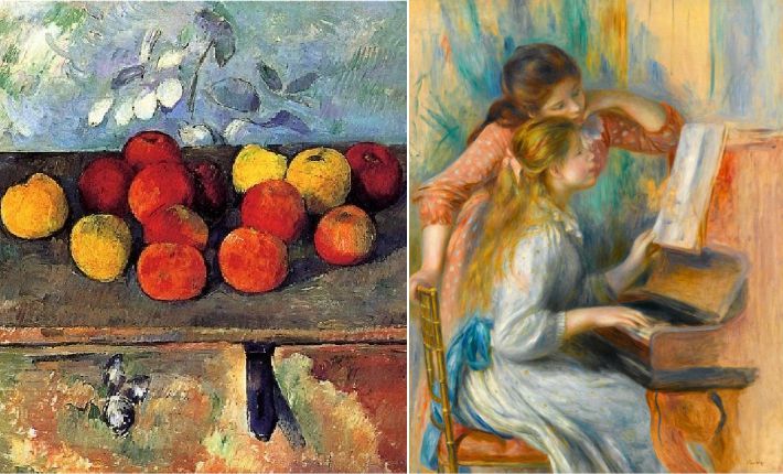 세잔의 '사과와 비스킷'(왼쪽)과 르누아르의 '피아노를 치는 소녀들'