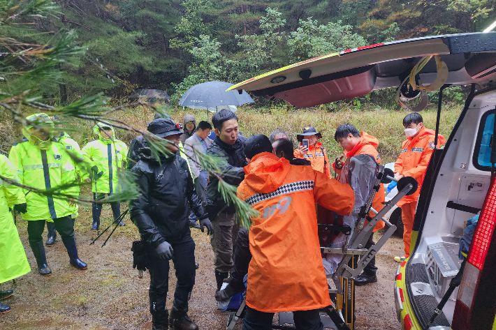 13일 오후 3시 20분쯤 강원 인제군 기린면의 한 야산에서 실종자 A(65)씨가 발견됐다. 강원경찰청 제공