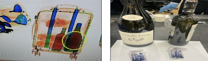 항공여행자 와인병 액상에 녹여 숨긴 필로폰. 관세청 제공