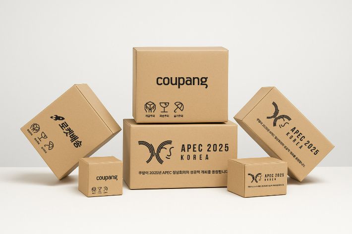 2025 APEC 정상회의 성공 개최 응원 메시지가 새겨진 쿠팡 로켓배송 박스. 쿠팡 제공