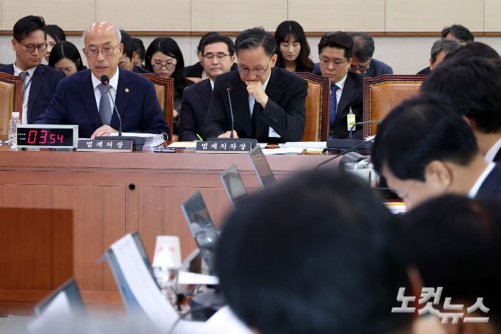 조원철 법제처장이 24일 서울 여의도 국회 법제사법위원회에서 열린 법제처에 대한 국정감사에서 의원 질의에 답변을 하고 있다. 윤창원 기자