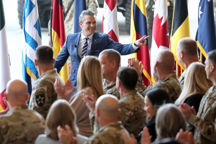 피트 헤그세스 미국 국방부 장관이 4일 경기도 평택시 캠프 험프리스에서 열린 장병격려행사에 참석하고 있다. 국방일보 제공