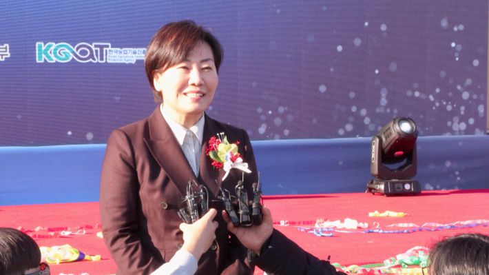 그린바이오 벤처 캠퍼스 준공식에서 농림축산식품부 송미령 장관. 노컷TV 캡처