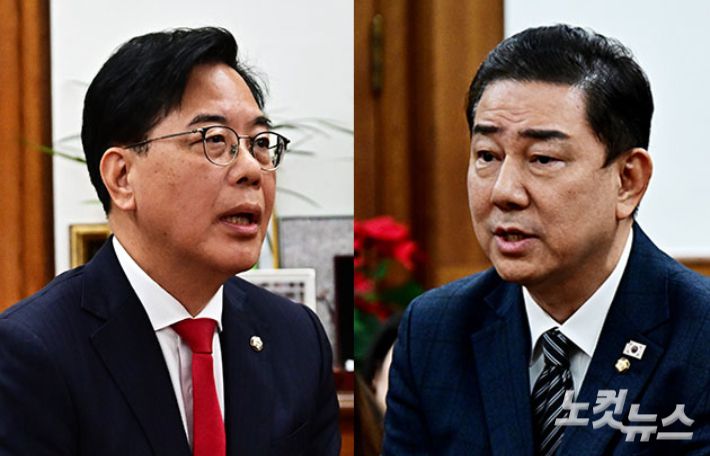 송언석 국민의힘 원내대표(왼쪽)와 김병기 더불어민주당 원내대표. 윤창원 기자