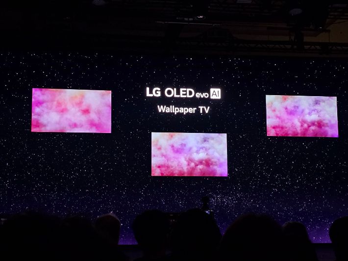 9mm대 두께의 무선 월페이퍼 TV 'LG 올레드(OLED·유기발광다이오드) 에보 W6'. 라스베이거스=박성완 기자