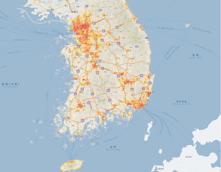 2024년 7월 기준 대한민국 전력 에너지맵. 한국전력 에너지맵 캡처