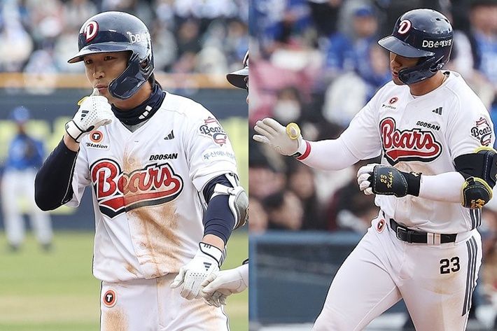 왼쪽부터 두산 이유찬, 강승호. 연합뉴스