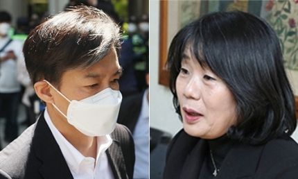 조국 전 법무부 장관(왼쪽)과 더불어시민당 윤미향 당선인. 연합뉴스