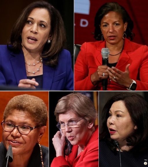 윗줄 왼쪽부터 시계방향으로 카말라 해리스, 수전 라이스, 태미 덕워스, 엘리자베스 워런, 카렌 바스. 뉴스1