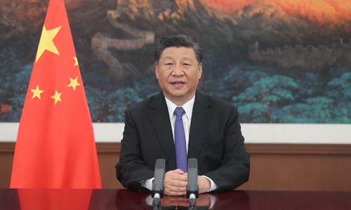 시진핑 중국 국가주석이 지난달 28일 수도 베이징에서 화상으로 진행된 아시아인프라투자은행(AIIB) 5차 연례회의의 개막연설을 하고 있다. 베이징=신화연합뉴스