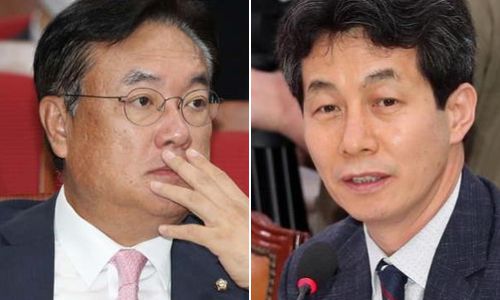 정진석 미래통합당 의원(좌)과 윤건영 더불어민주당 의원(우). 뉴스1