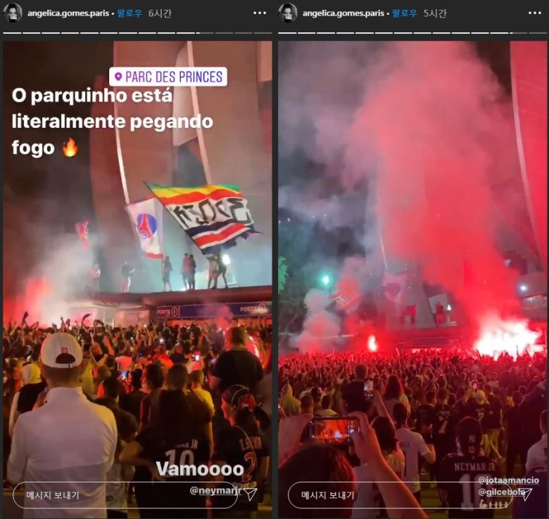 소속팀인 파리 생제르맹의 챔피인서리그 결승을 이끈 네이마르(브라질)가 인스타그램에 공유한 모델 안젤리카 고메스의 인스타그램 스토리. 안젤리카 고메스 인스타그램 스토리 캡처