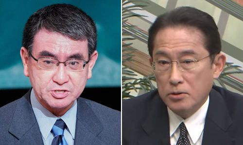 고노 다로 방위상(왼쪽)과 기시다 후미오 전 외무상