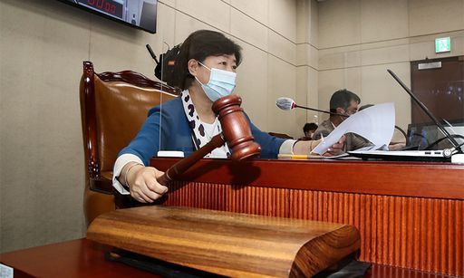 15일 국회에서 열린 행정안전위원회 전체회의에서 서영교 위원장이 행정안전부 소관 '2020년도 제4회 추가경정예산안'을 통과시키고 있다. 연합뉴스