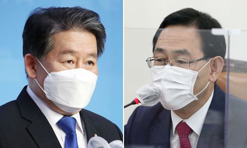 김경협 더불어민주당 의원(왼쪽)과 주호영 국민의힘 원내대표.