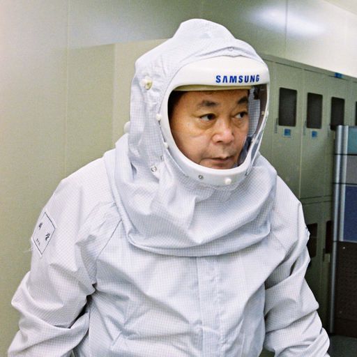 2004년 반도체 설비를 방문해 방호복을 입고 있는 이건희 회장. 삼성 제공