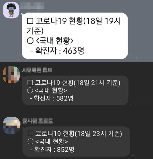 지난 18일 카카오톡 등 메신저를 통해 퍼진 코로나19 확진자 관련 '지라시'