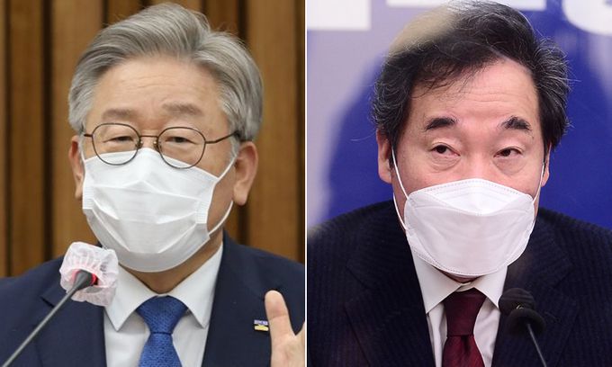 이재명 경기도지사(왼쪽)과 이낙연 더불어민주당 대표. 연합뉴스