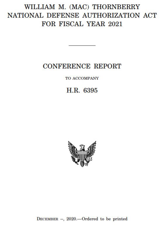 도널드 트럼프 미국 대통령이 주한미군 규모 현 수준 유지 등의 내용을 담은 2021회계연도(2020년 10월 1일∼2021년 9월 30일) 국방수권법(NDAA)을 거부할 것이라고 백악관이 밝혔다. NDAA 표지 캡처