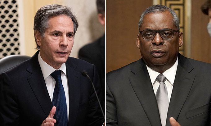 청문회 답변하는 블링컨·오스틴 19일(현지시간) 미국 워싱턴 상원 인사청문회에 토니 블링컨 국무장관 지명자(왼쪽)와 로이드 오스틴 국방장관 지명자가 각각 참석해 발언하고 있다. 워싱턴=AFP연합뉴스