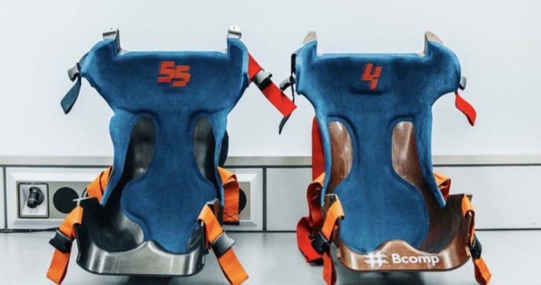 천연섬유복합재료로 만든 비콤프(Bcomp)사의 경주용 자동차 의자(오른쪽). 출처=비콤프