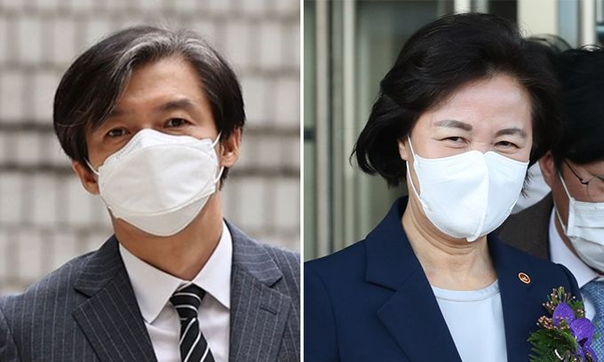 조국(왼쪽)·추미애 전 법무부 장관. 연합뉴스