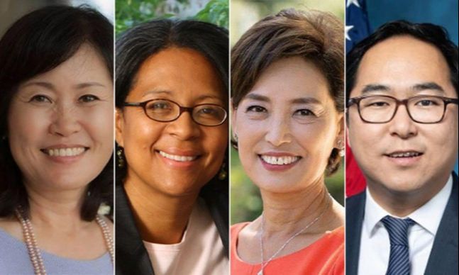 왼쪽부터 미셸 박 스틸, 매릴린 스트리클런드, 영 김, 앤디 김. 연합뉴스